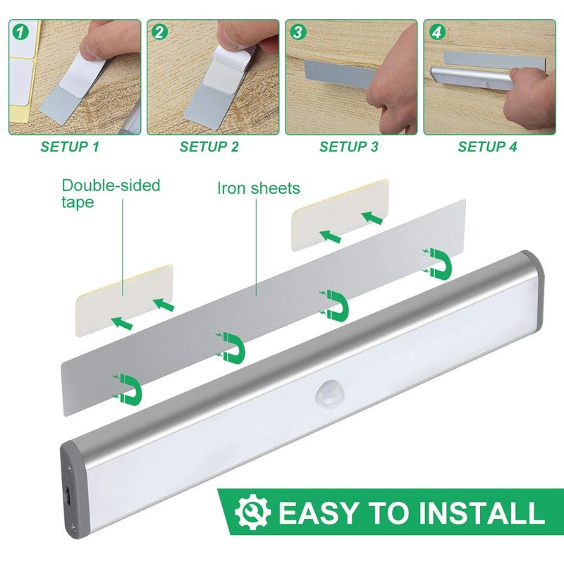 LEPOTEC LED Kitchen Lights Under Cabinet,Wireless Motion Sensor Led Light Rechargeable Cabinet Lights Battery Operated, Under Counter Lighting Magnetic Stick-On Closet Lighting/White Light(3Pack) - Image 4